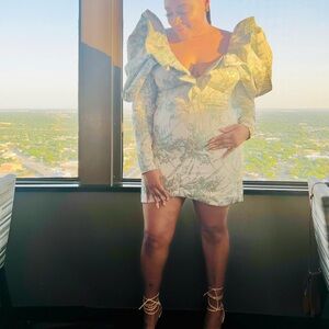 ASOS Ivory Mini Dress with Sage Green Print